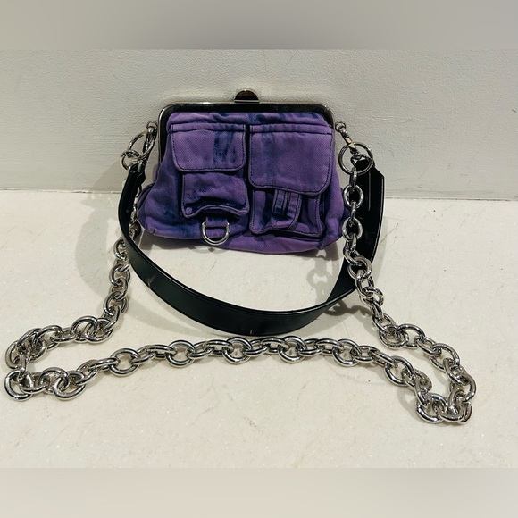 Marques Almeida lilac purple denim and black leather chain bag. - Picture 13 of 16